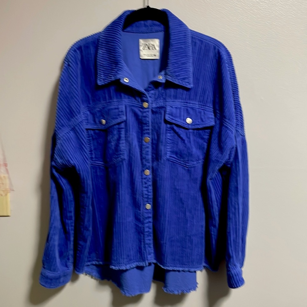 Cobalt Blue Zara Corduroy Shacket Shirt Jacket